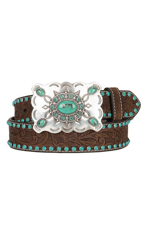 Nocona Womens Tooled Brown With Turquoise Western Belt N3472044