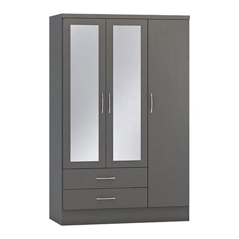 Mack Mirrored Wardrobe With Doors Drawers In D Effect Grey