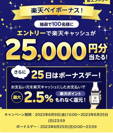 ゆずひこ on Twitter 楽天ペイ ①抽選で100名25000円分当たる ②25日に楽天ペイの楽天キャッシュ 決済最大2 5