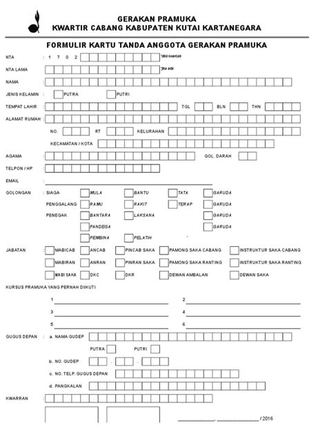 Formulir Isian Kta Pramuka Pdf