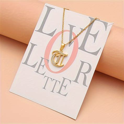 Artistic Font Letter Pendant Necklace Rhinestones Inlaid Temu United