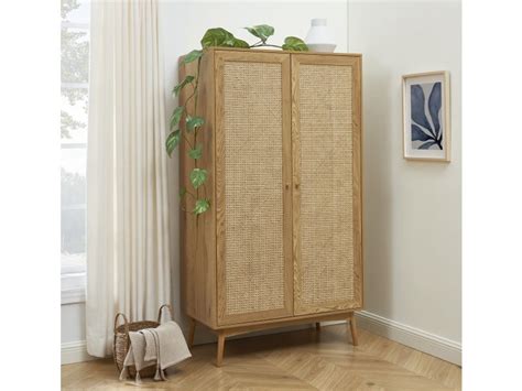 Armoire Ines Effet Ch Ne Et Cannage Rotin Portes Conforama