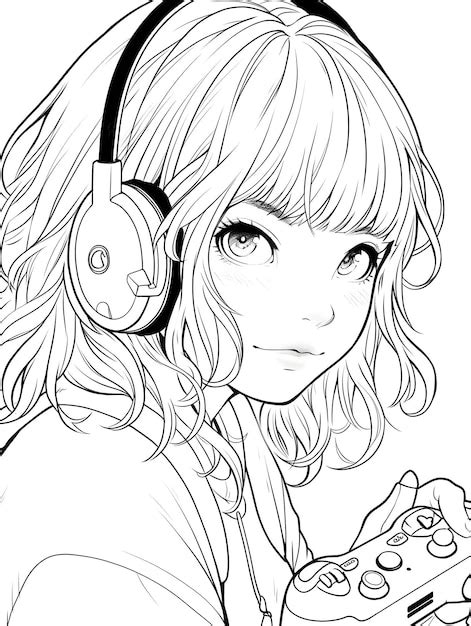 Premium AI Image | Cute girl black and white lineart line art coloring ...