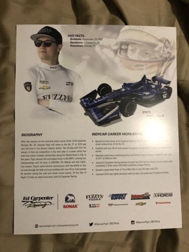 Spencer Pigot 2018 Indy Car Indianapolis 500 Promo Hero Card