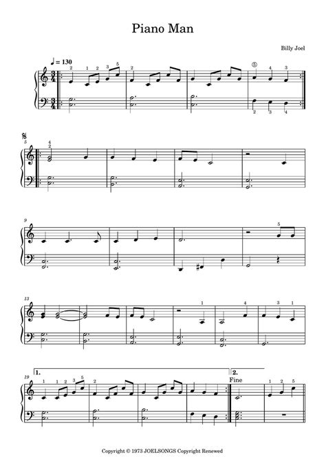 Billy Joel Piano Man Sheet By Easypianotutorials