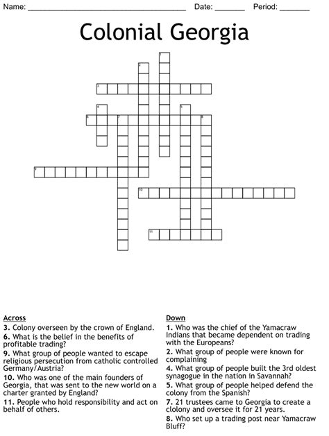 Colonial Georgia Crossword Wordmint