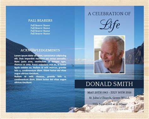 Blue Funeral Program Template For Man Male Funeral Program Celebration