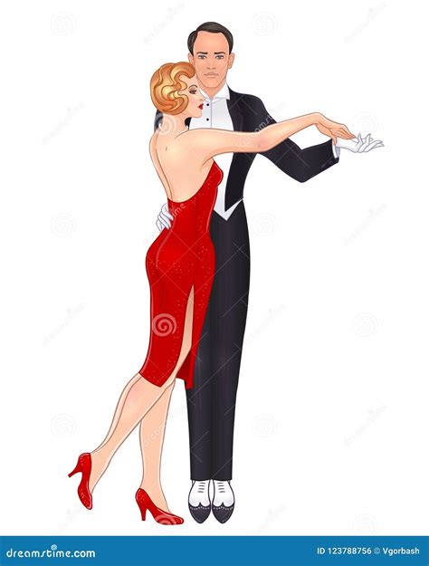 Beautiful Couple In Art Deco Style Dancing Tango Retro Fashion