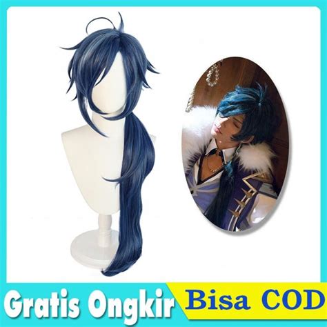 Rambut Palsu Wig Kaeya Cosplay Genshin Impact Cm Wig Panjang Biru