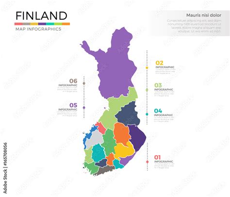 Finland Country Map Infographic Colored Vector Template With Regions