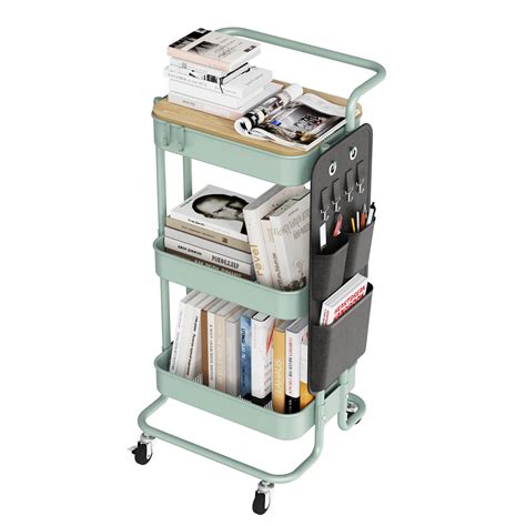 Dtk Tier Metal Utility Rolling Cart With Table Top And Side Bags