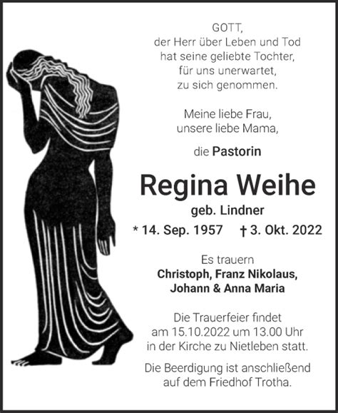 Traueranzeigen Von Regina Weihe Abschied Nehmen De