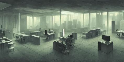 A Dystopian Office Interior With Huge Holographic Stable Diffusion