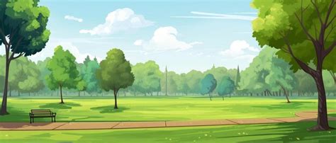 Premium Photo | A cartoon drawing of a park with trees and a road in ...