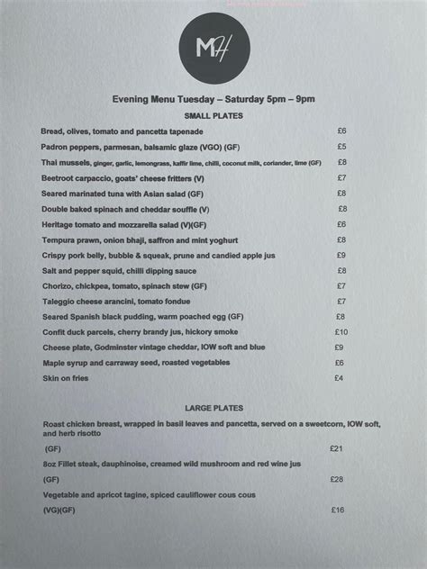 Online Menu Of Marmion House Restaurant Southsea United Kingdom Po5