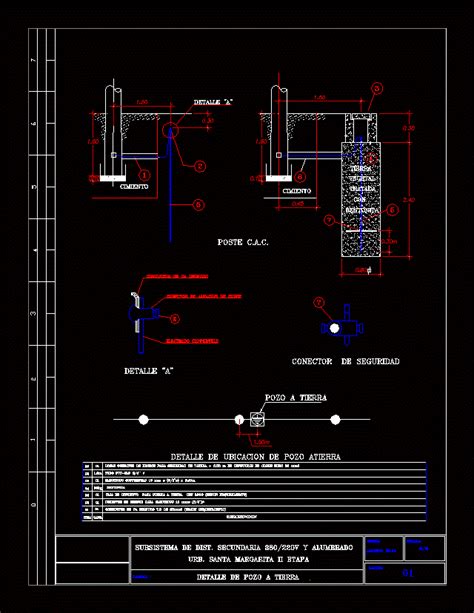 Detalle De Cimentacion De Poste Y Puesta A Tierra En Autocad Librer A Cad