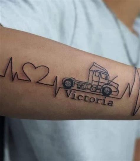 A Man With A Heartbeat Tattoo On His Arm And The Word Victoria Written