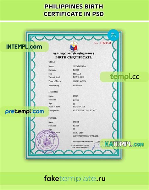 Philippines Birth Certificate Psd Download Template