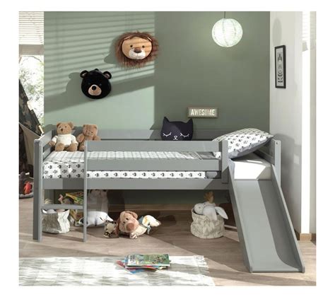 Lit Enfant Surélevé Et Toboggan Pino 90x200cm Gris Lit Enfant But