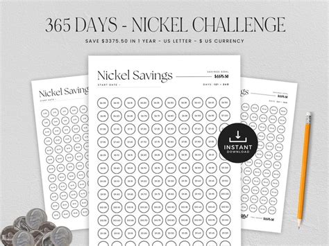 Nickel Savings Challenge 365 Days Nickel Savings Tracker 52wk Coin