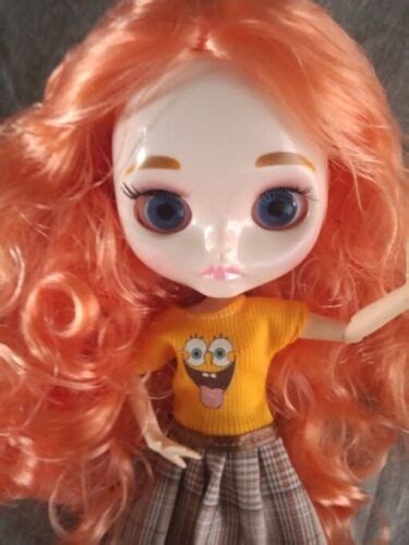 Takara Neo Blythe Nude Doll Orange Hair Customized Pink Lips Joint