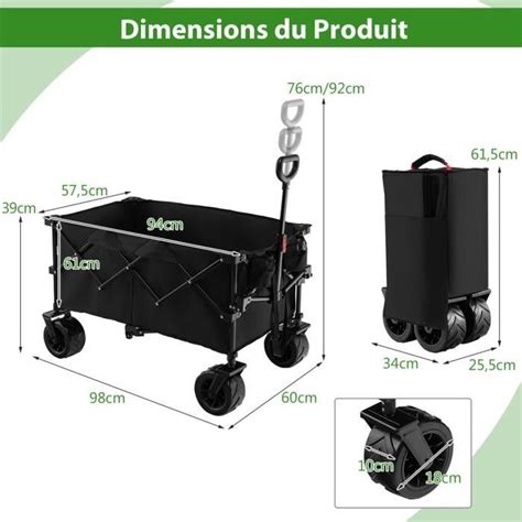 Costway Chariot De Transport Pliable Roues Universelles Guidon