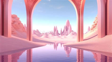 Ciel De Désert Rose Et Sable Dans Le Style D un Futuriste Surréaliste