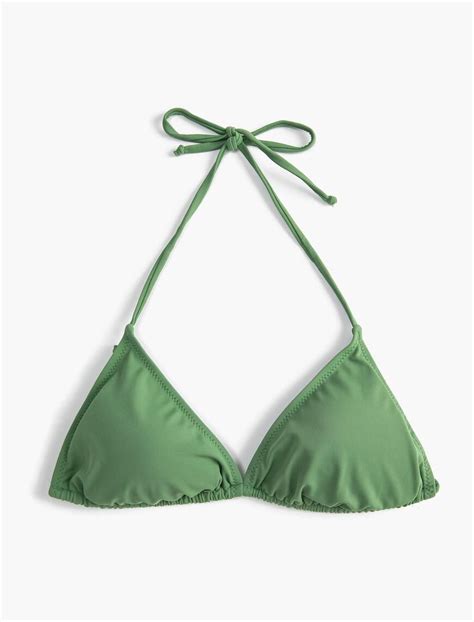 Yeşil Kadın Üçgen Bikini Üstü Basic Boyundan Bağlamalı Kaplı 3SAK10098BM Koton