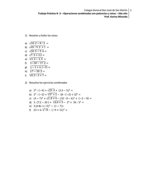 Ejericios Combinados Con Potencia Y Ra Ces Pdf