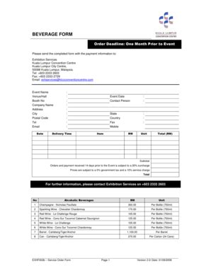 Fillable Online Vendor Himss Beverage Form Himss Vendor Center