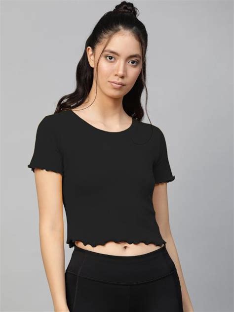 Buy Cf Creative Women Black Solid Lycra Blend Tops M Online At Best