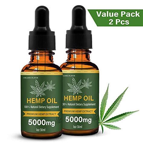 2 Pack Hemp Oil Drops 5000mg For Pain And Anxiety Relief Mood Support Pure Natural Organic