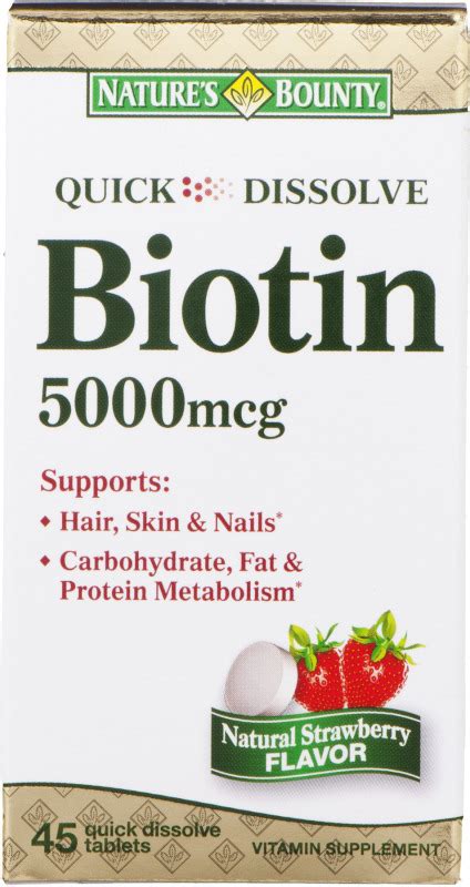 Nature S Bounty Biotin 5000mcg Natural Strawberry Flavor Quick Dissolve Tablets 45 Ct Nature S