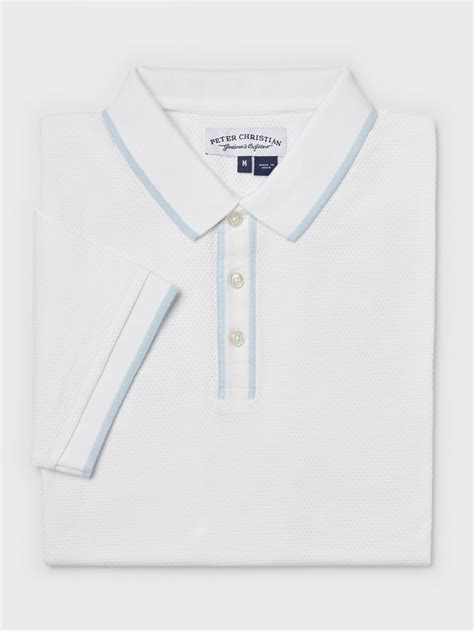 Mens White Textured Polo Shirt Peter Christian