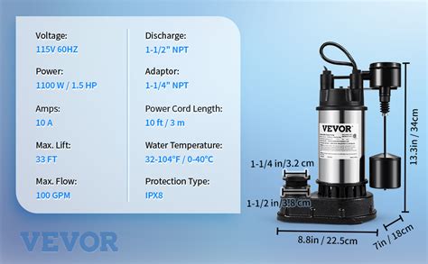 Vevor 15 Hp Submersible Cast Iron And Steel Sump Pump 6000 Gph Submersible Water Pump With