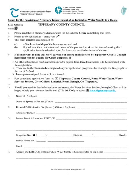 Fillable Online Well Grant Application Form Wicklow County