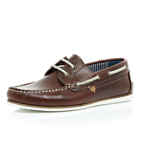 Lyst - River Island Brown Leather Boat Shoes in Brown for Men