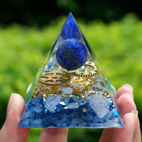 Orgonite Pyramid With Lapis Lazuli Crystal Sphere And Blue Chalcedony