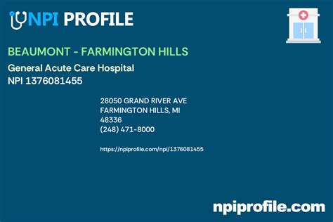 Beaumont Farmington Hills Npi 1376081455 General Acute Care