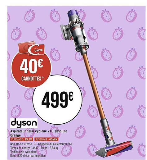 Promo Aspirateur Balai Cyclone V10 Absolute Orange Dyson chez Géant