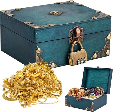 Misuyue Pirate Treasure Chest Storage Box Wooden Treasure Chest With