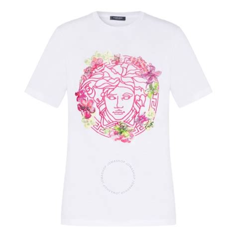 Versace Ladies Optical White Medusa Embroidered Crewneck T Shirt Brand Size 36 Us Size 0