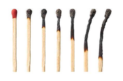 Different Stages Of Match Burning Box Of Burnt Matches