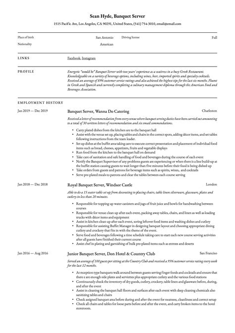 Banquet Server Resume Template