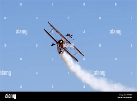 Vintage Boeing Stearman Biplane Of The Breitling Wing Walkers Stock