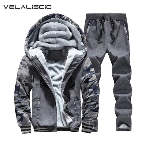 Velaliscio Tracksuits Men Winter Tracksuit Set Solid Men Track Suits