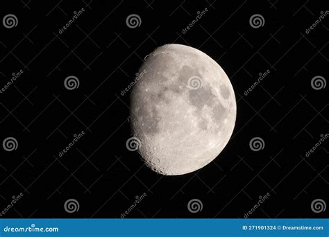 Telephoto Image of Three-quarter Moon with Many Craters Stock Photo ...