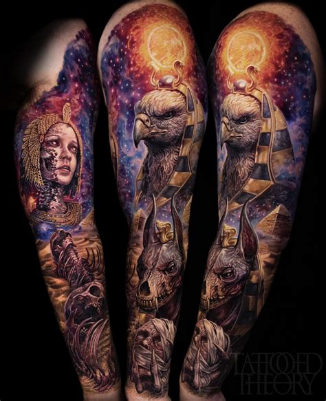 Egyptian Gods Realistic Sleeve Tattoo Tattoogoto