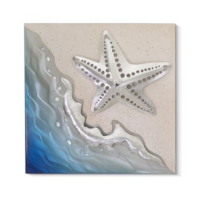 19 Sq Starfish On The Shore Coastal Metal Wall Art Plaque MM340B