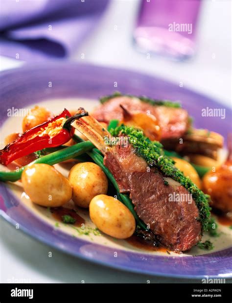 Lamb Chops With A Herb Crust Stock Photo Alamy
